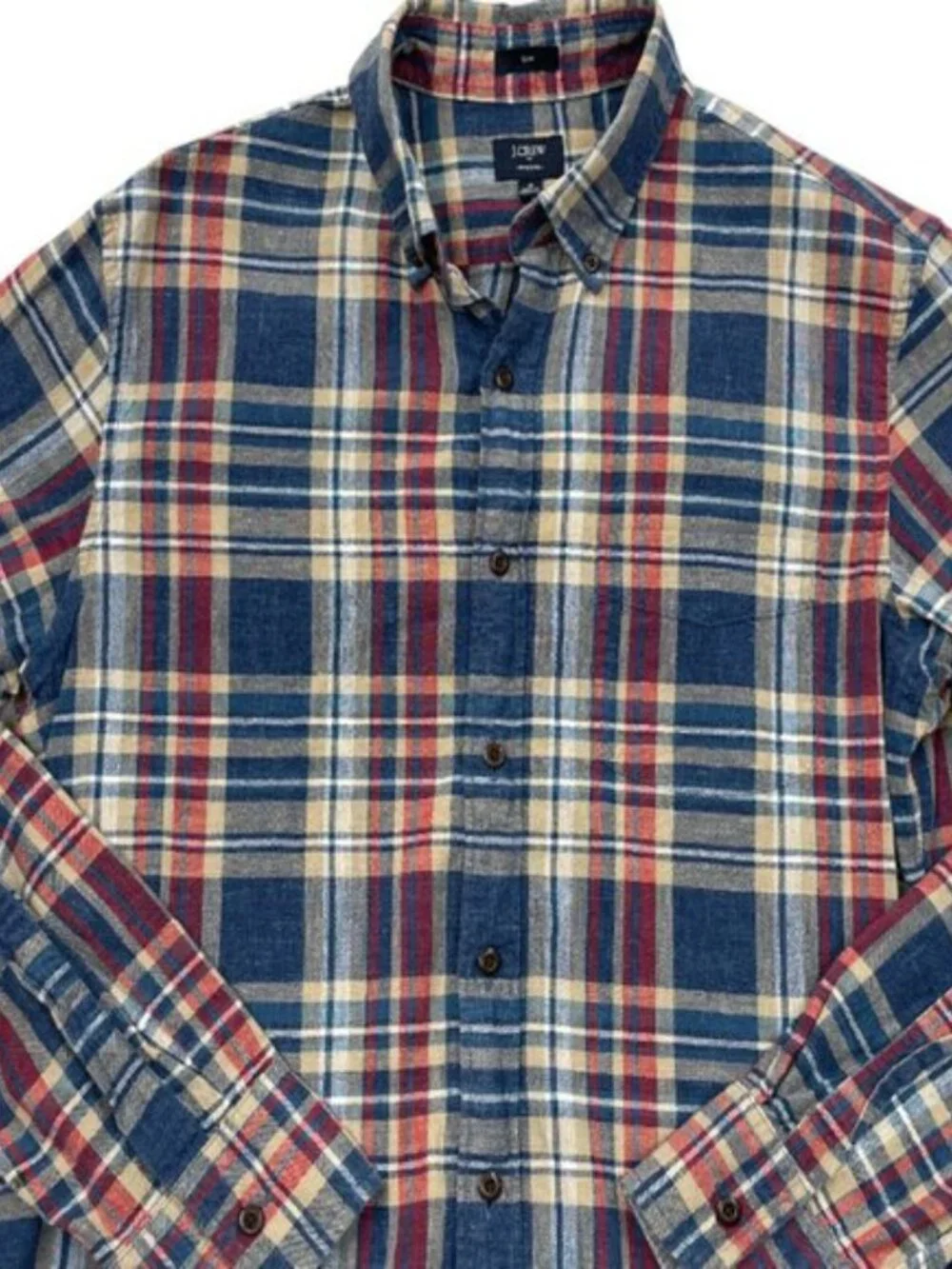 J. Crew Slim Plaid Cotton Button Down Red Blue Casual Dress Shirt Men's M